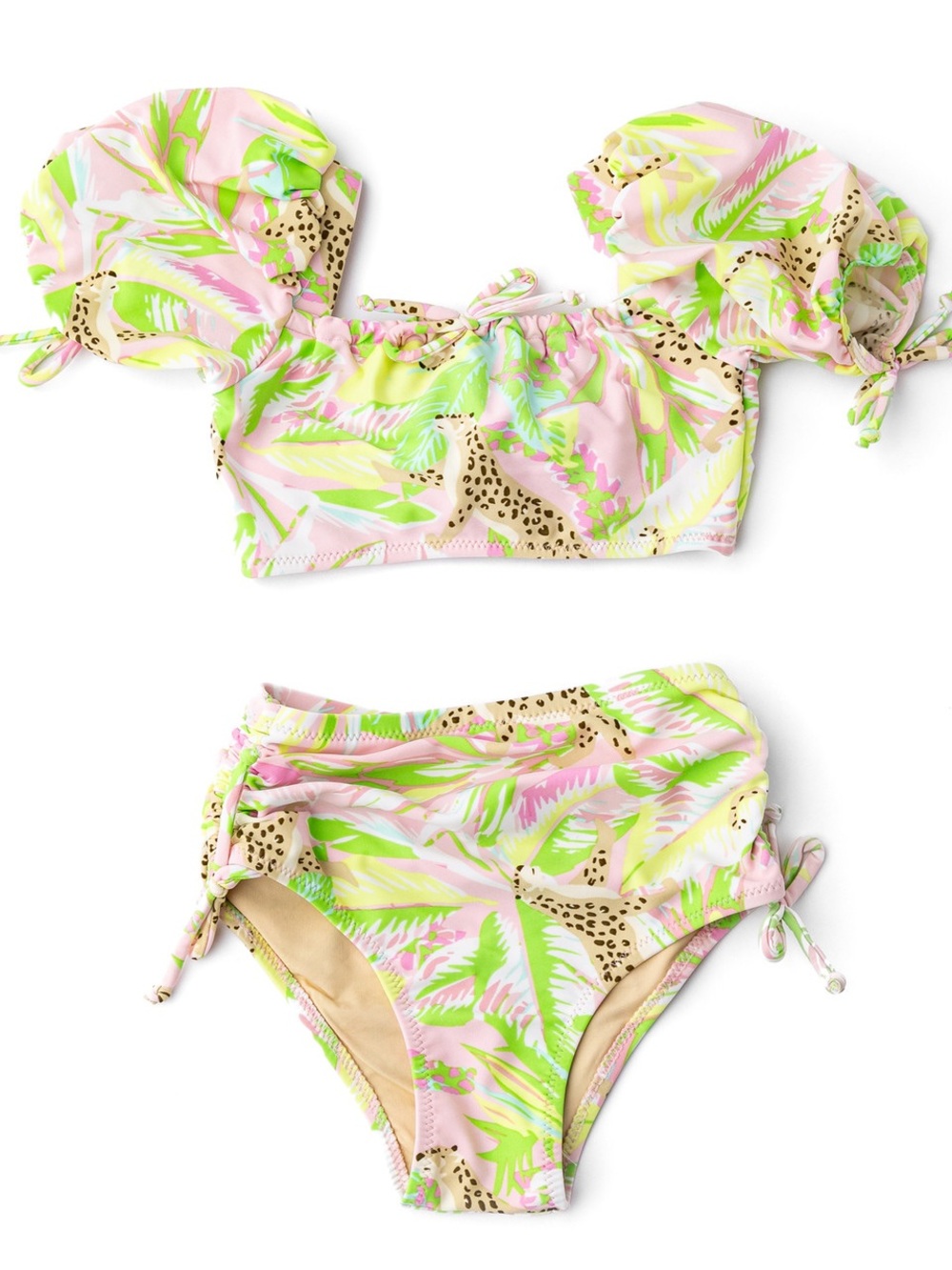 Shade Critters Palm Beach Leopard Girls High Waist Cinched Two Piece Swimsuit